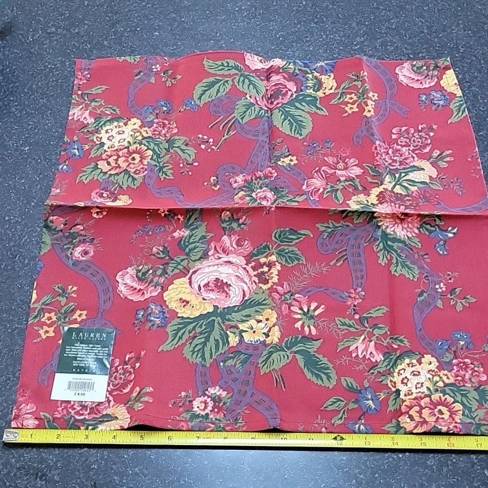 Ralph Lauren Christmad Red Green 100% Cotton Napkin Dish Towel Square 19
